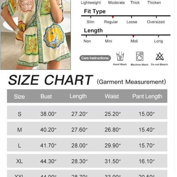 Boho Style Porcelain Print Pajama set or Beachwear Size Large - Picture 5 of 8